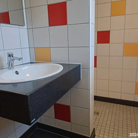 Foto: Wastafel en douche in &eacute;&eacute;n hokje